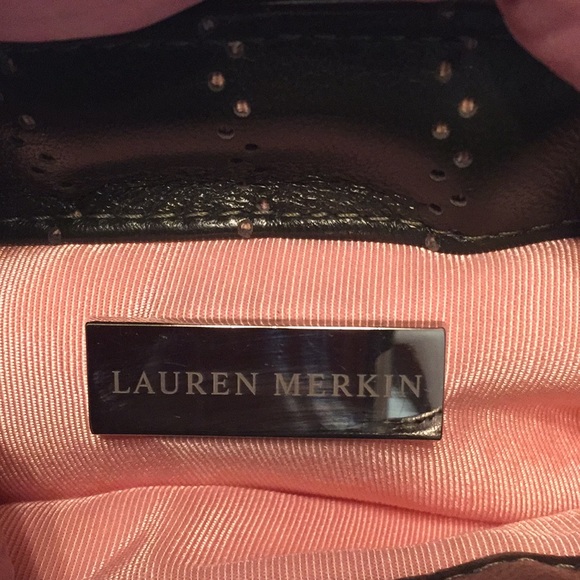 LAUREN MERKIN snap-close Black & Pink 100% LEATHER Preppy Handheld Bow Detail - Picture 4 of 8